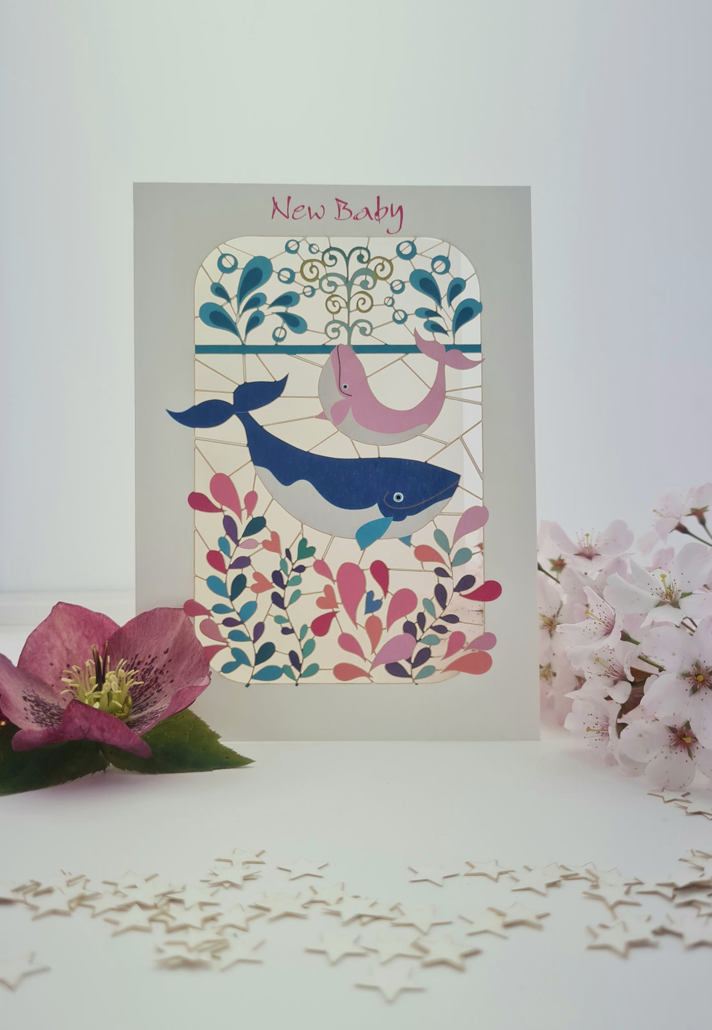 ''New Baby'' Card, Baby Girl, - Whales - PM227