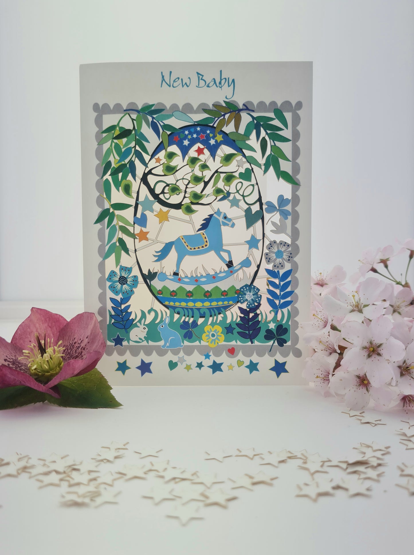 ''New Baby'' Card, Baby Boy, - Rocking Horse - PM548