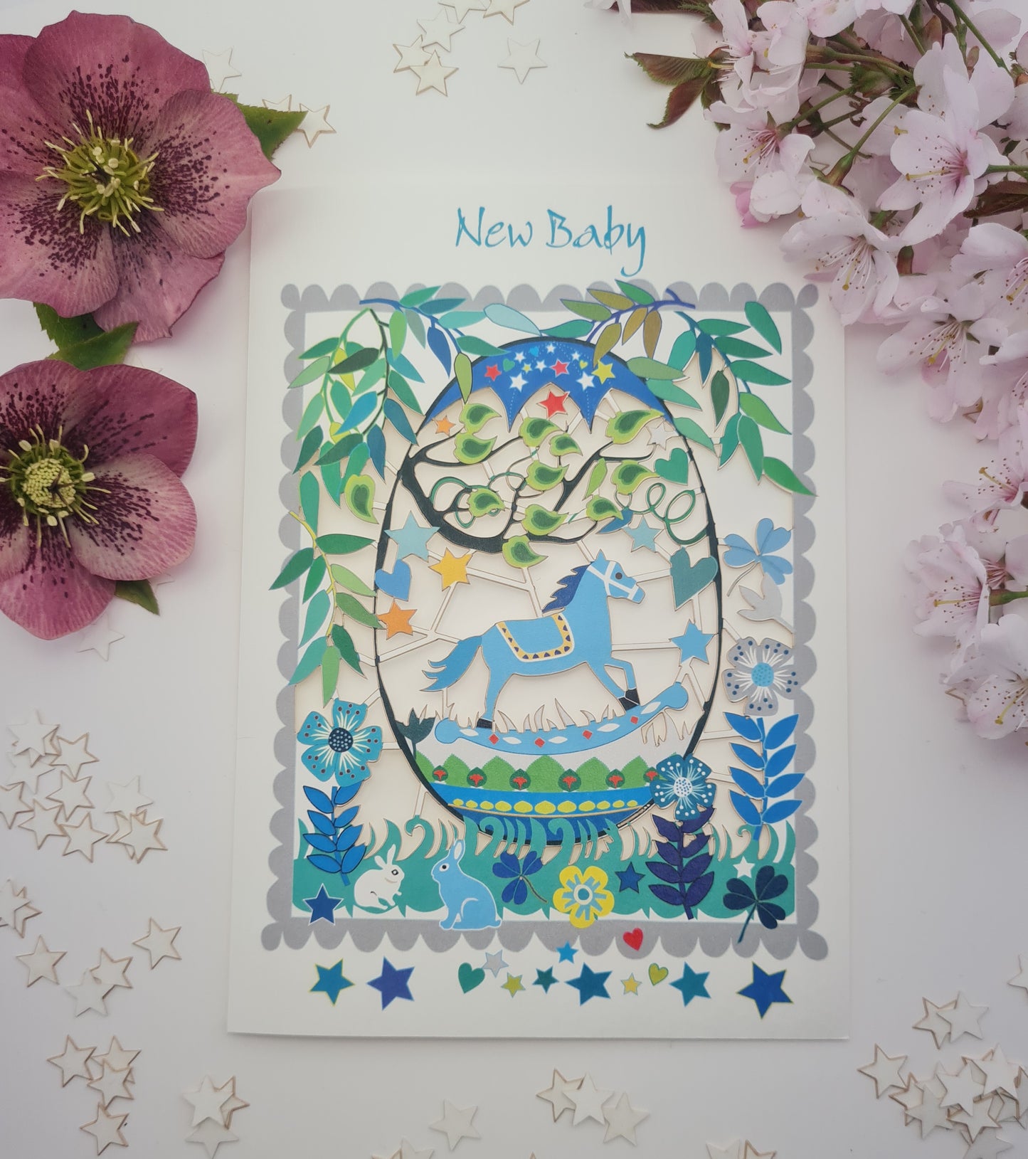 ''New Baby'' Card, Baby Boy, - Rocking Horse - PM548