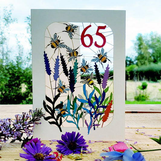 Age 65 Birthday Card, 65th Birthday Card, Bee Card - Be065