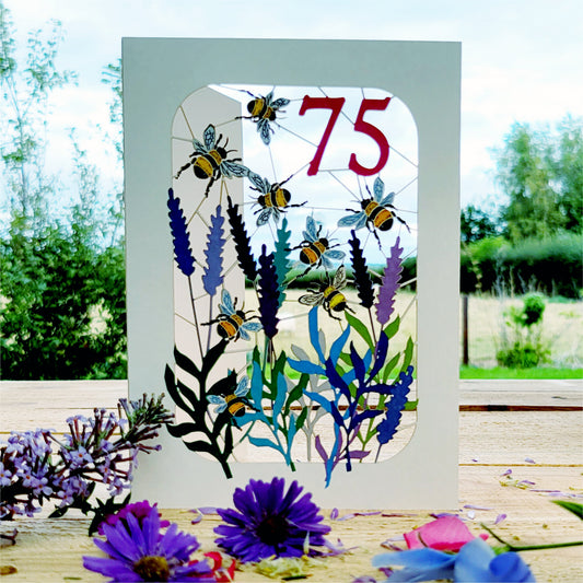 Age 75 Birthday Card, 75th Birthday Card, Bee Card - Be075