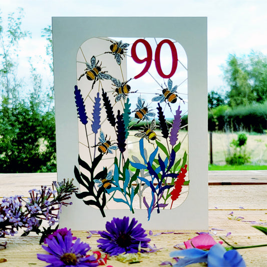 Age 90 Birthday Card, 90th Birthday Card, Bee Card - Be090