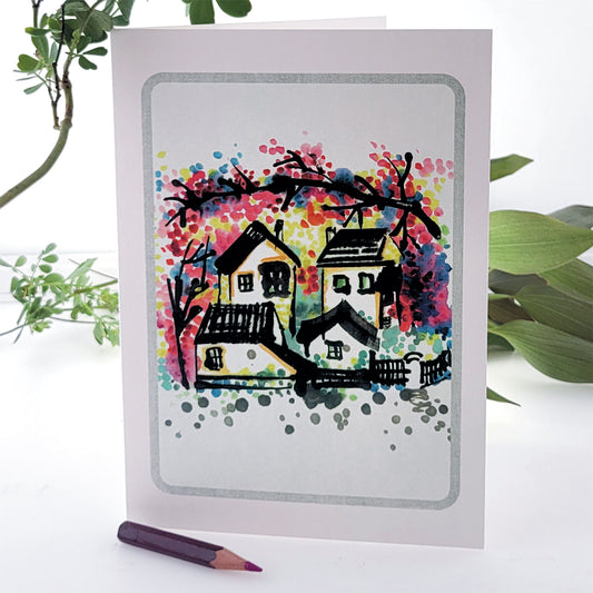 Village in Spring - Blank - Houses Card - D07