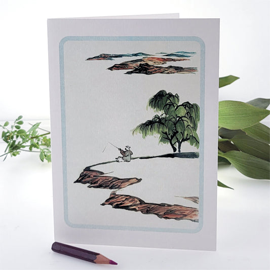 Man Fishing in Lake - Blank - Fishing Card - D12