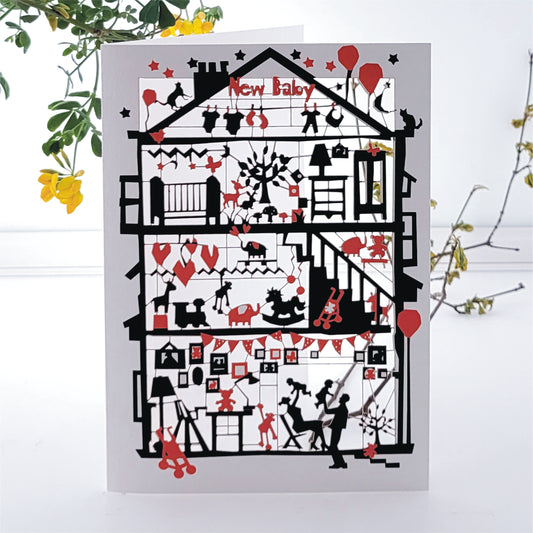 ''New Baby'' Card - Family in Home - E45