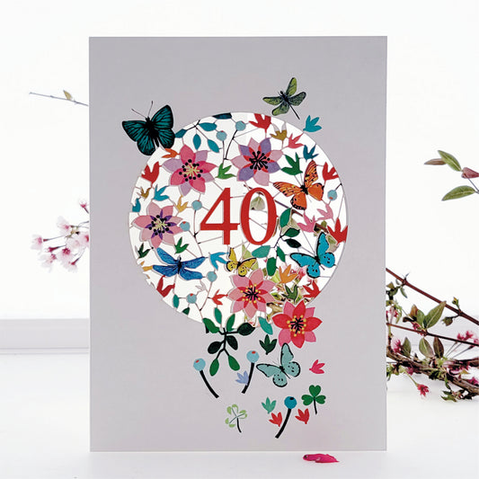 Age 40 Birthday Card, 40th Birthday Card, Butterflies & Dragonflies Card - F040
