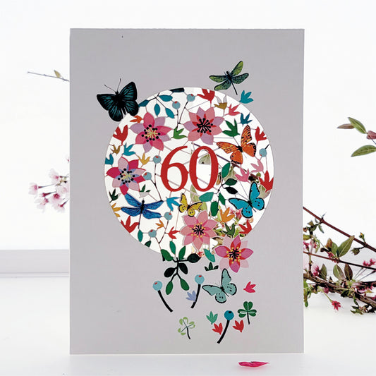Age 60 Birthday Card, 60th Birthday Card, Butterflies & Dragonflies Card - F060