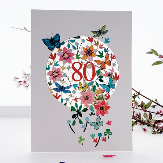 Age 80 Birthday Card, 80th Birthday Card, Butterflies & Dragonflies Card - F080