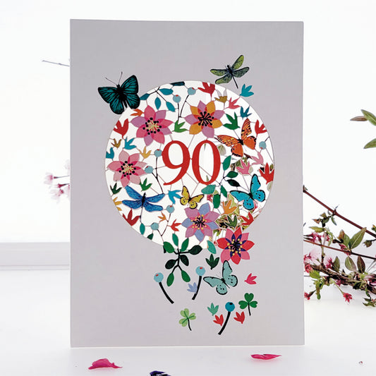Age 90 Birthday Card, 90th Birthday Card, Butterflies & Dragonflies Card - F090