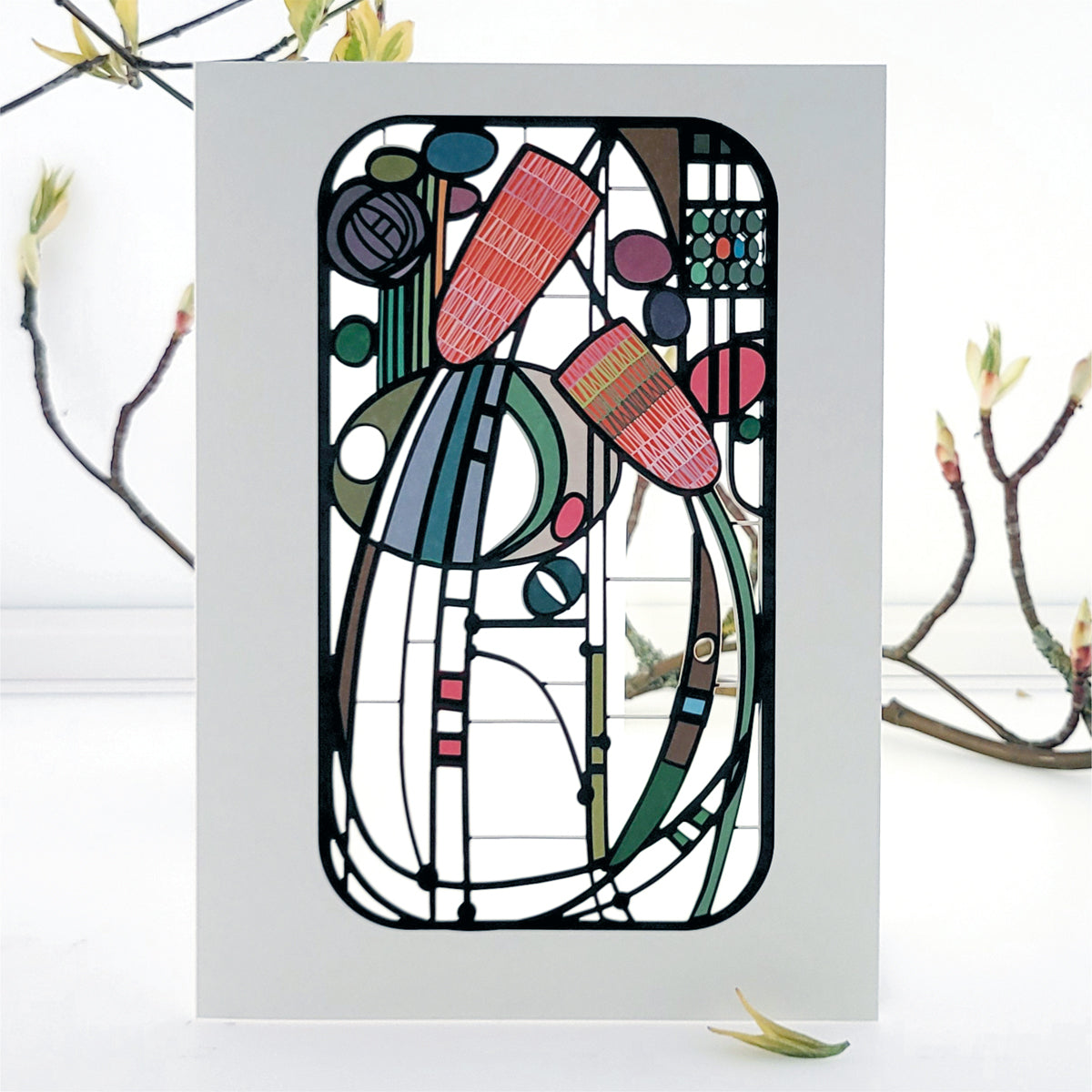 Pink Flowers - Blank - Charles Rennie Mackintosh Style Card - #MC003