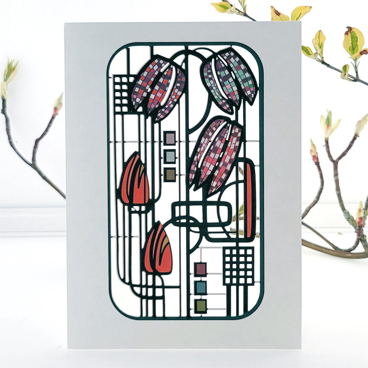 Tulips and Fritillary - Blank - Charles Rennie Mackintosh Style Card #MC011