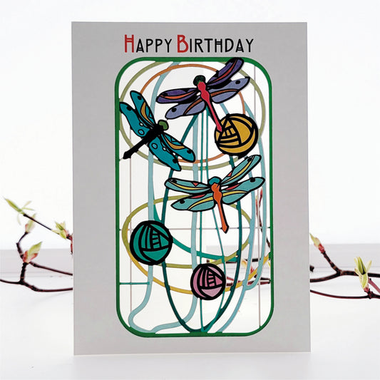 Dragonflies Card - ''Happy Birthday'' - Charles Rennie Mackintosh Style Card #MC016