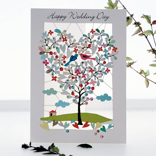 ''Happy Wedding Day'' Love Birds in Tree - Wedding Card #PM107