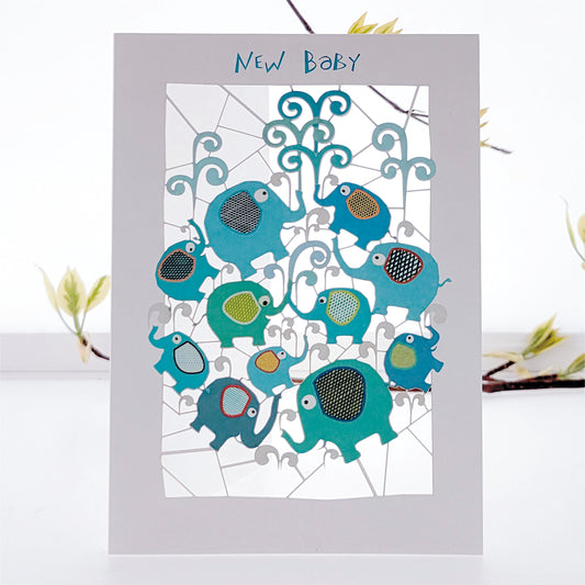 ''New Baby'' Card, Baby Boy, - Elephants - PM181