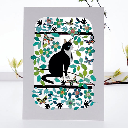 Cat & Butterflies Greetings Card - Blank - Cat Card - PM200