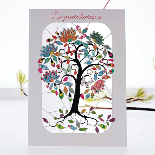 ''Congratulations'' - Love Birds in Tree - Anniversary Card, #PM-220