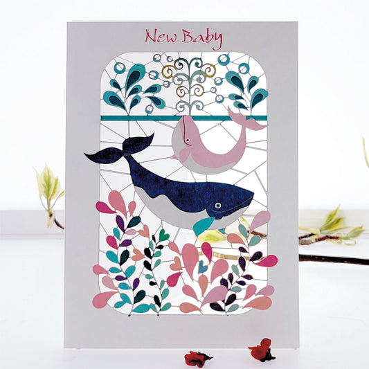 ''New Baby'' Card, Baby Girl, - Whales - PM227