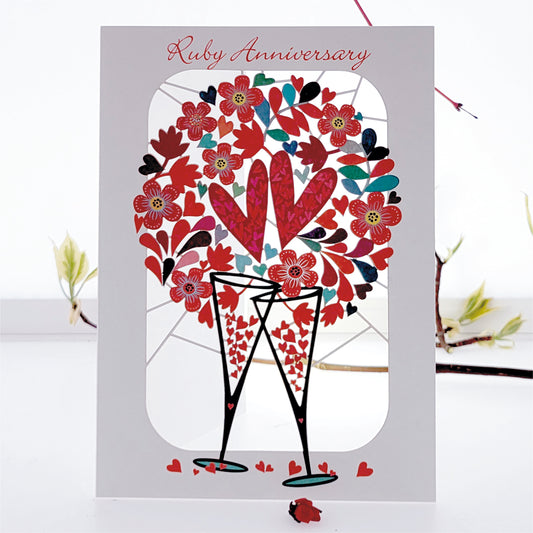 ''Ruby Anniversary'' - Champagne Glasses - 40th Anniversary Card, #PM-259
