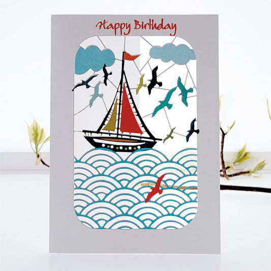 Sailing Boat - ''Happy Birthday'' -Sailing Card - Birthday Card - PM266