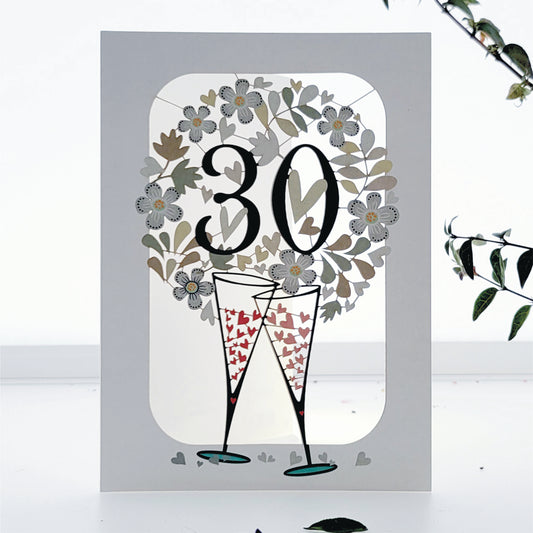 ''30'' - Champagne Glasses - 30th Pearl Anniversary Card, #PM-286