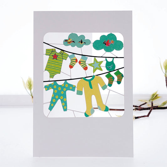 Baby clothes on washing line - Blank Card - PM312