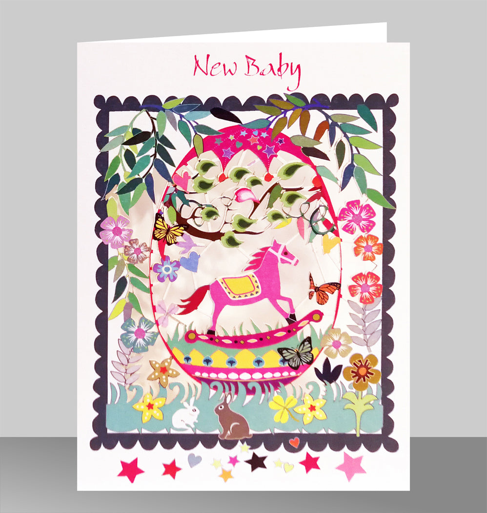 ''New Baby'' Card, Baby Girl, - Rocking Horse - PM547