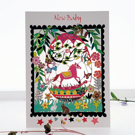 ''New Baby'' Card, Baby Girl, - Rocking Horse - PM547