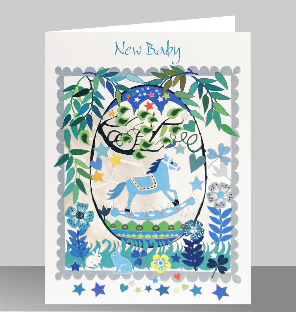 ''New Baby'' Card, Baby Boy, - Rocking Horse - PM548