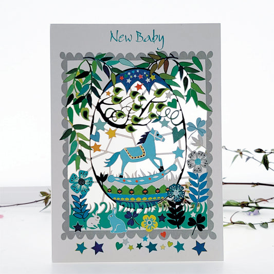 ''New Baby'' Card, Baby Boy, - Rocking Horse - PM548