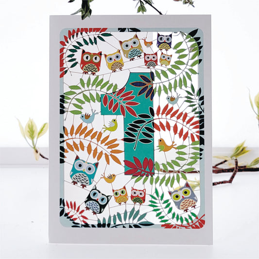Age 1 Birthday Card, 1st Owls Card - PM791