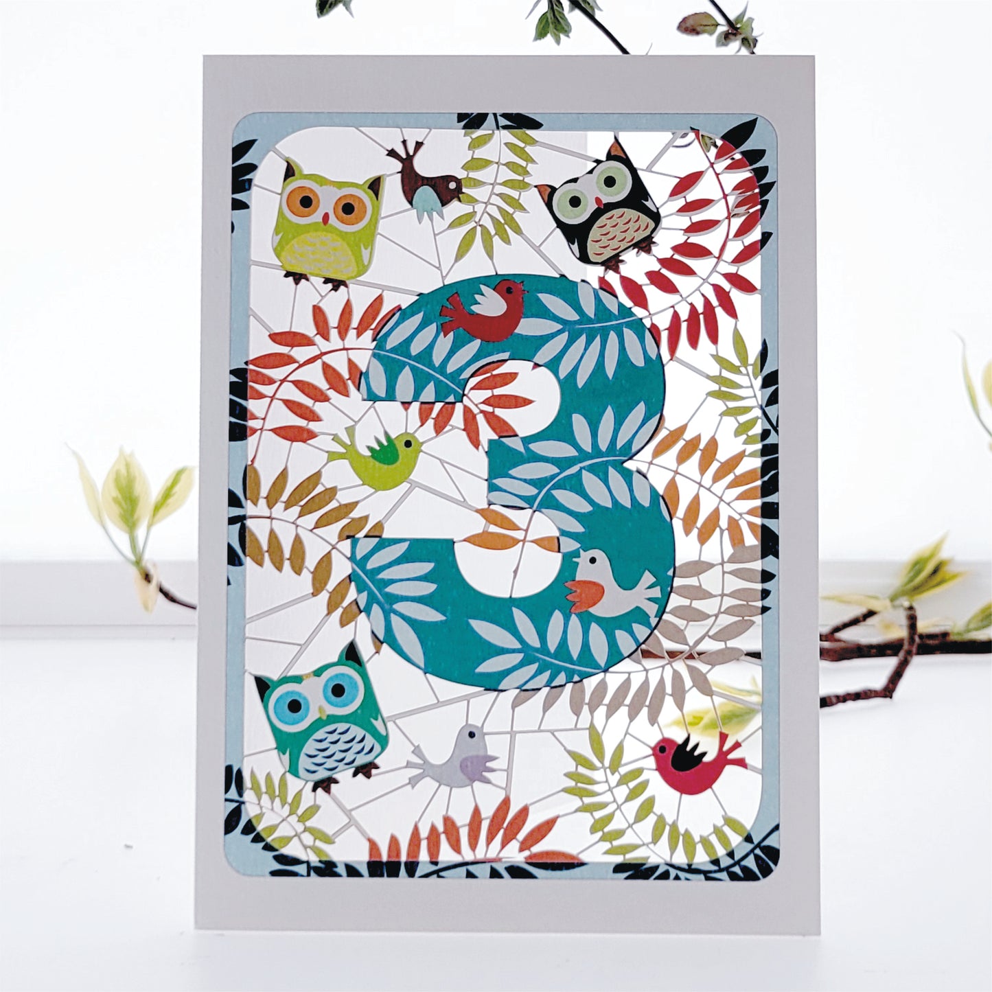 Age 3 Birthday Card, 3rd Owls Card - PM793