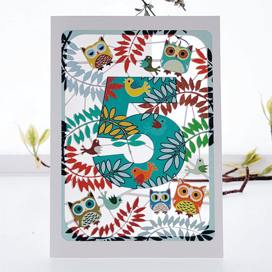 Age 5 Birthday Card, 5th Owls Card - PM795