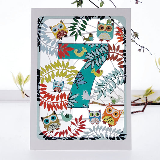 Age 7 Birthday Card, 7th Owls Card - PM797