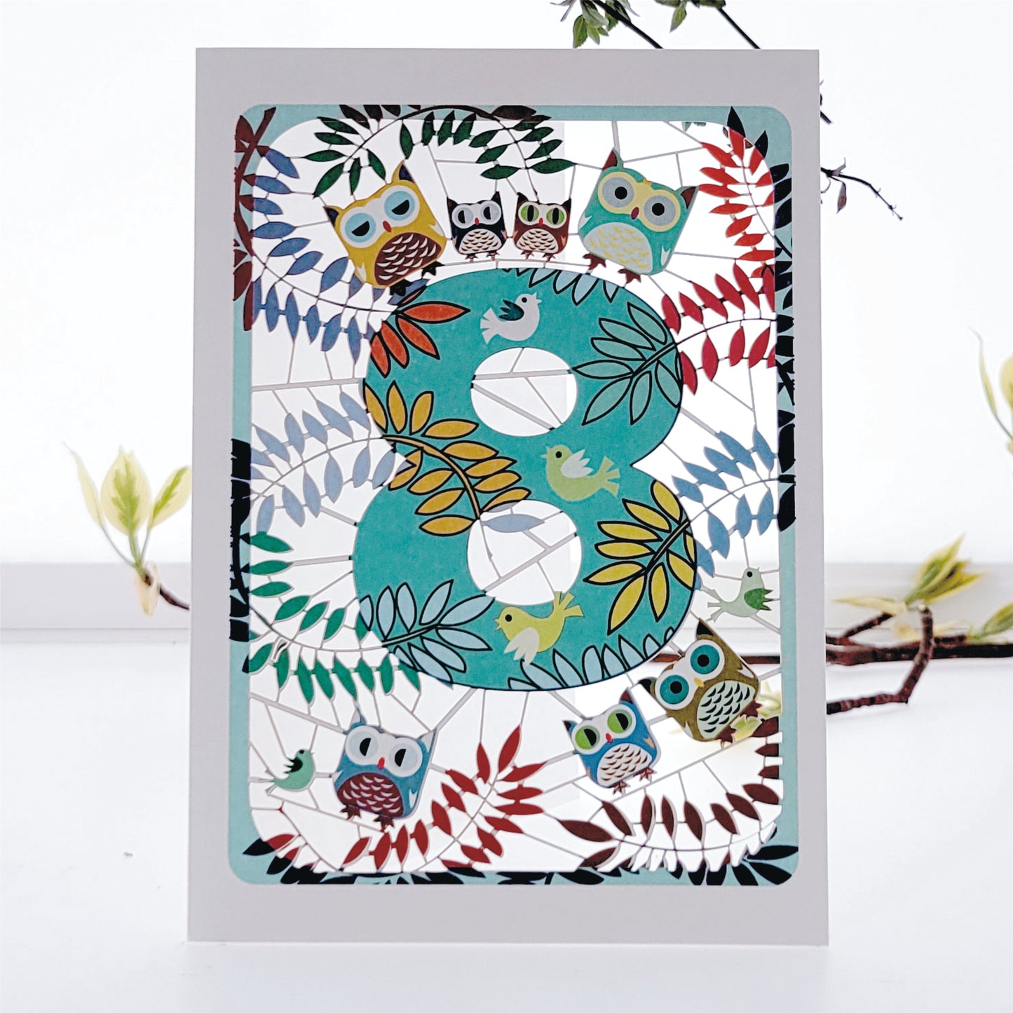 Copy of Age 8 Birthday Card, 8th Owls Card - PM798