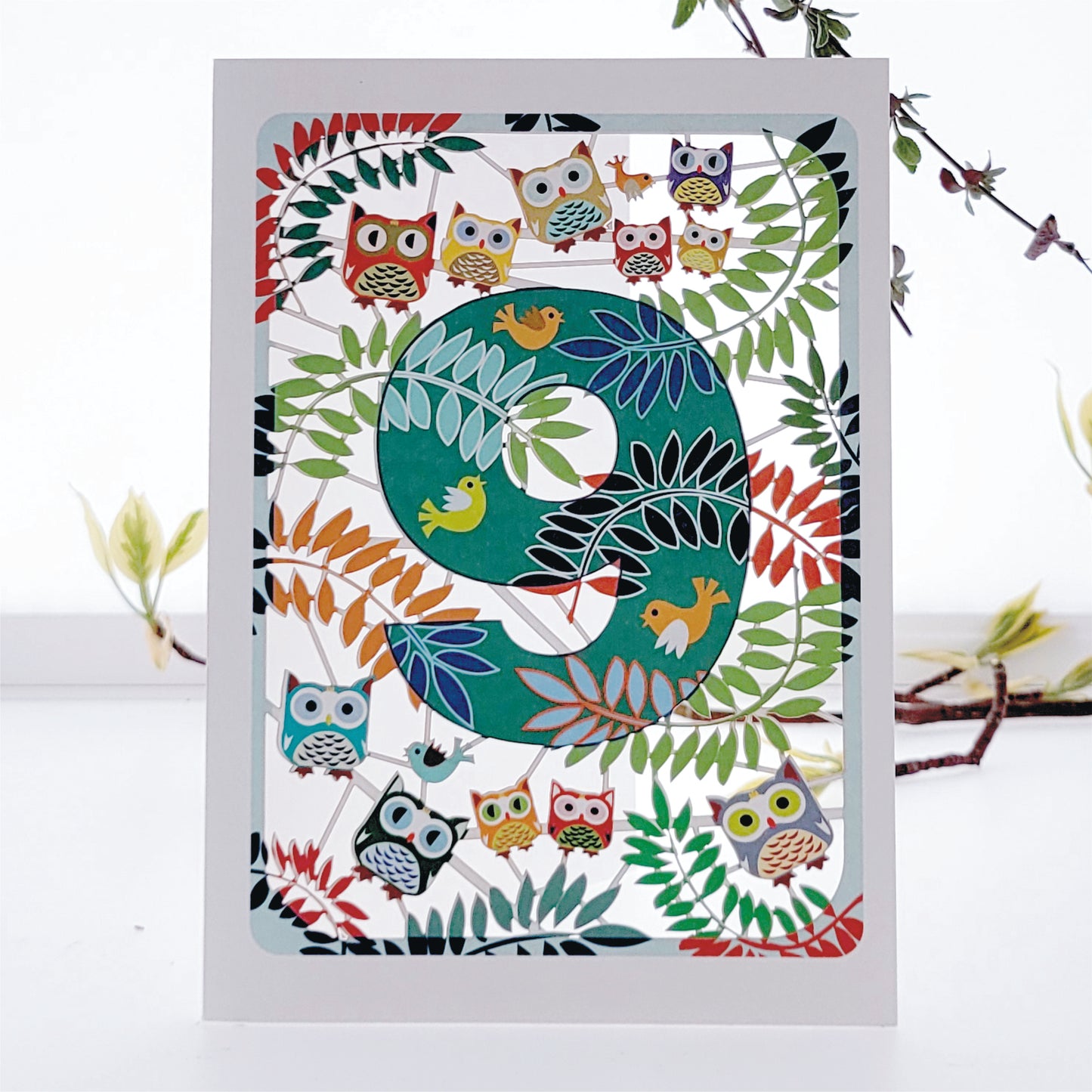 Copy of Age 9 Birthday Card, 9th Owls Card - PM799