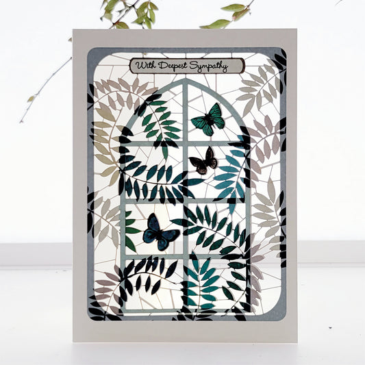 ''With Deepest Sympathy'' - Butterflies in Window - Sympathy Card - #PM-817