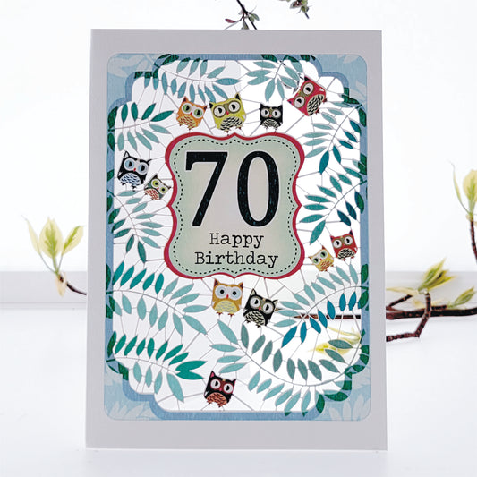 Age 70 Birthday Card, 70th Birthday Card, Owls Card - Pm839