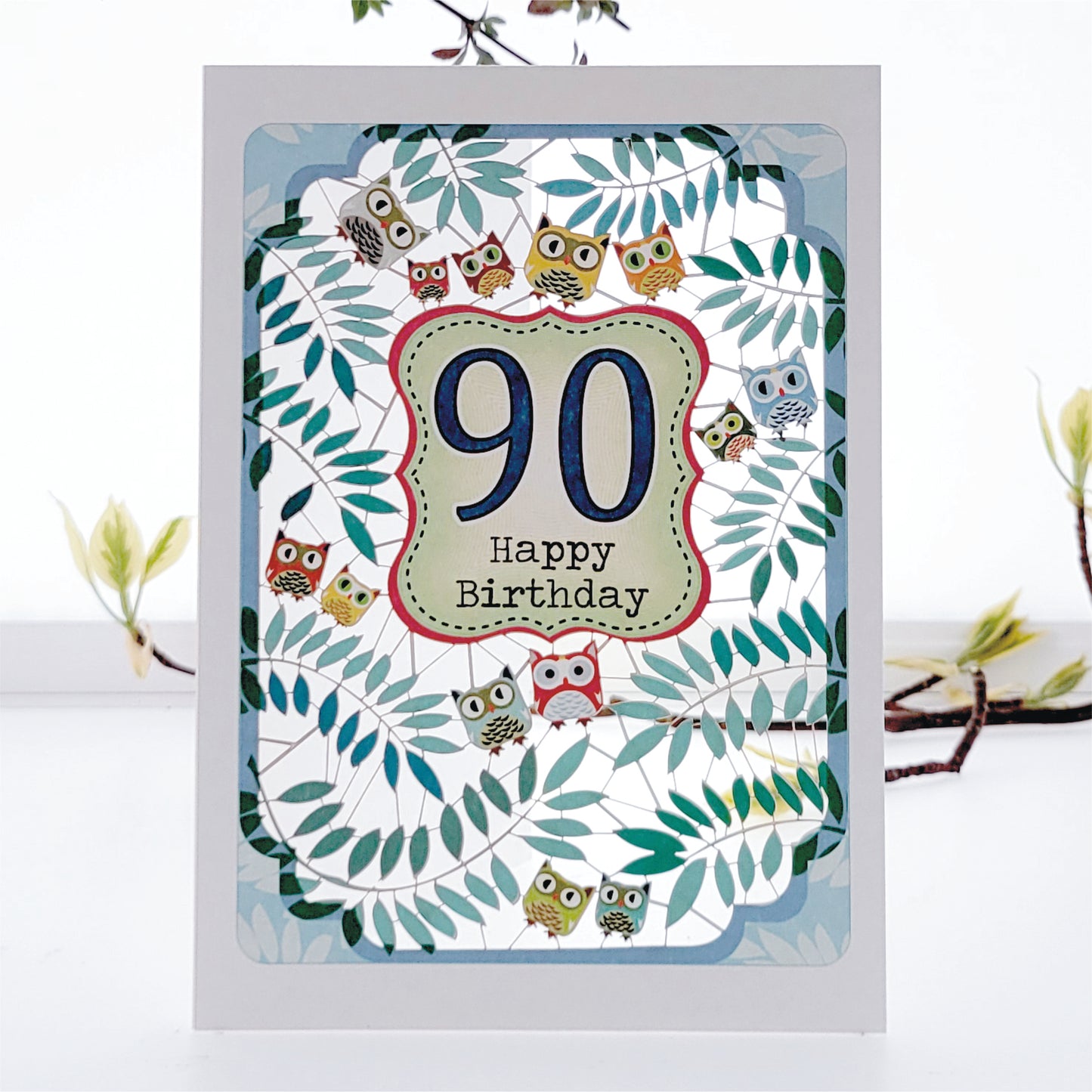 Age 90 Birthday Card, 90th Birthday Card, Owls Card - PM841