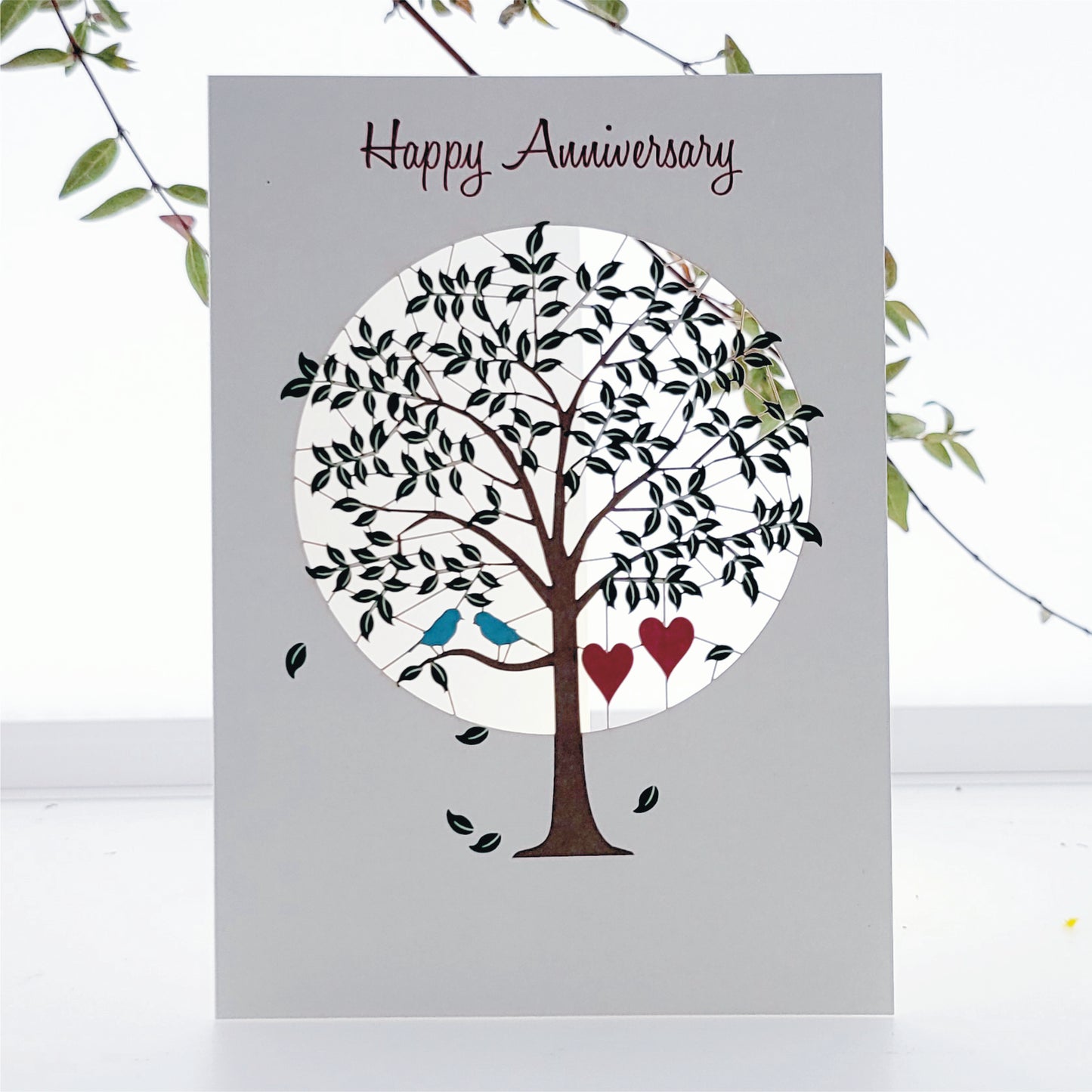 ''Happy Anniversary'' - Tree, Hearts and Birds - Anniversary Card, #PM-869