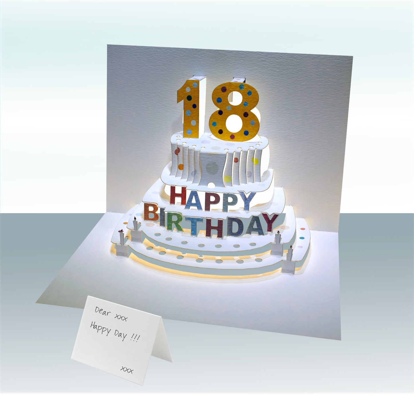 Age 18 Birthday Card - White - 18th Birthday Card, Cake Birthday Card, Pop Up Card. #POP-005 (AGE18)