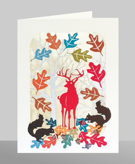 Rudolph and Squirrels - Christmas Card - 3d Card, Pop Up Card - Blank - #XP-023