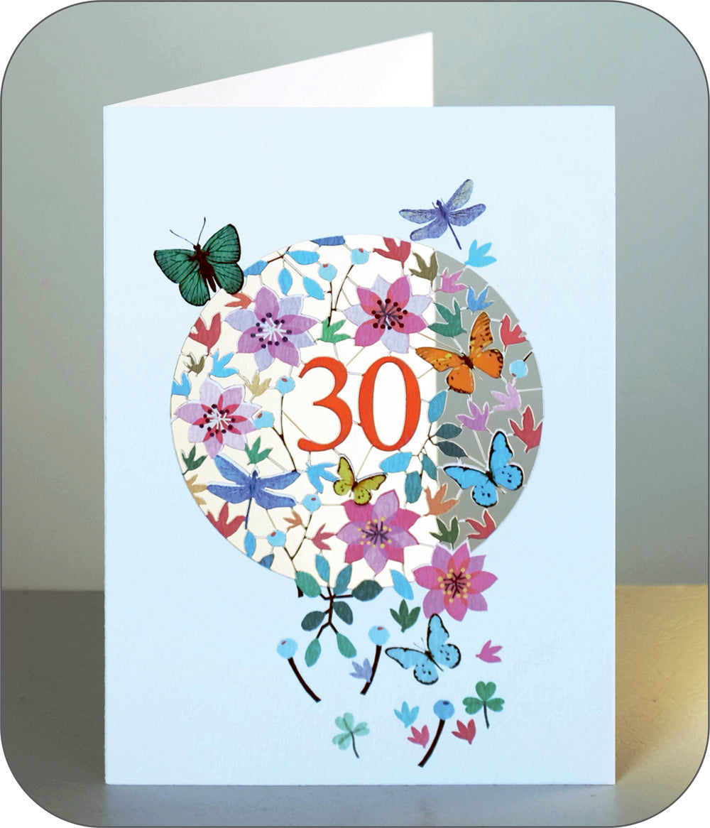 Age 30 Birthday Card, 30th Birthday Card, Butterflies & Dragonflies Card - F030