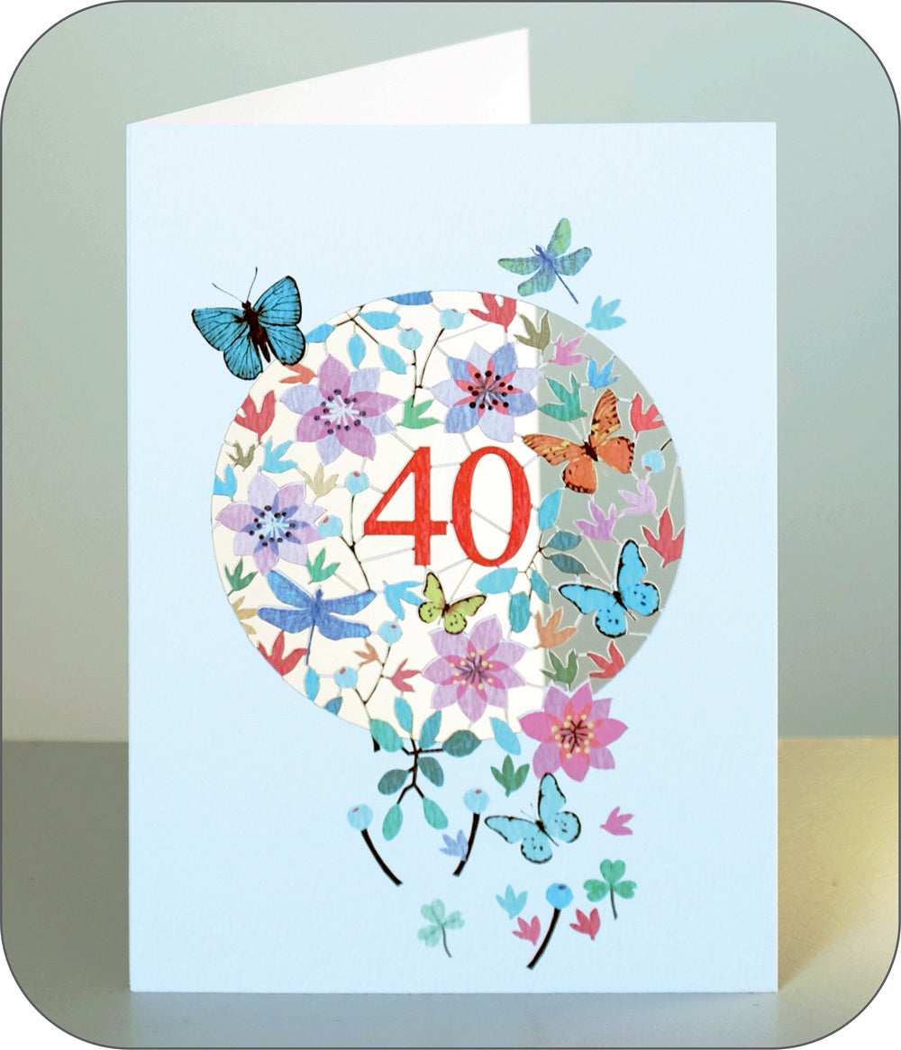 Age 40 Birthday Card, 40th Birthday Card, Butterflies & Dragonflies Card - F040