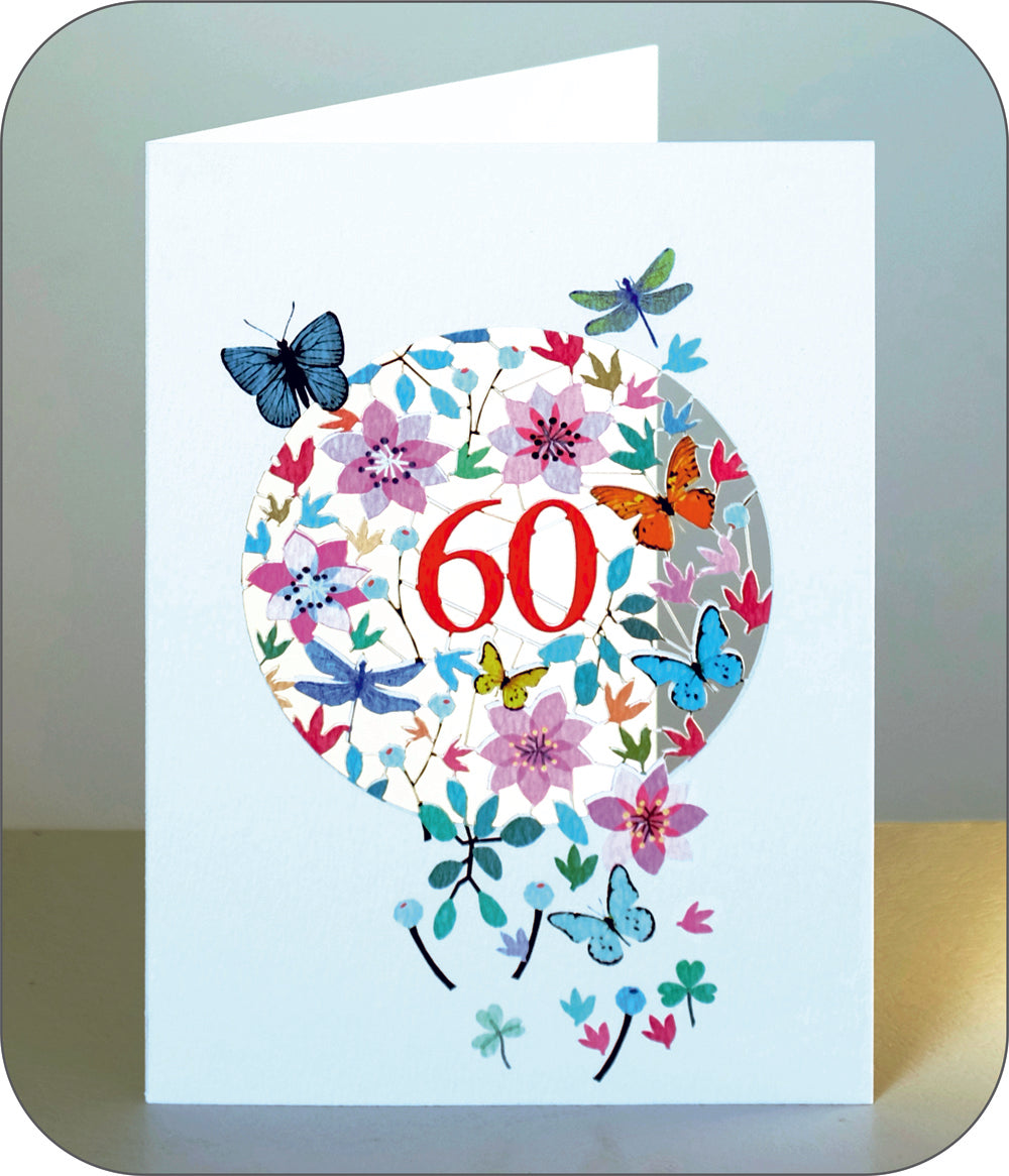 Age 60 Birthday Card, 60th Birthday Card, Butterflies & Dragonflies Card - F060