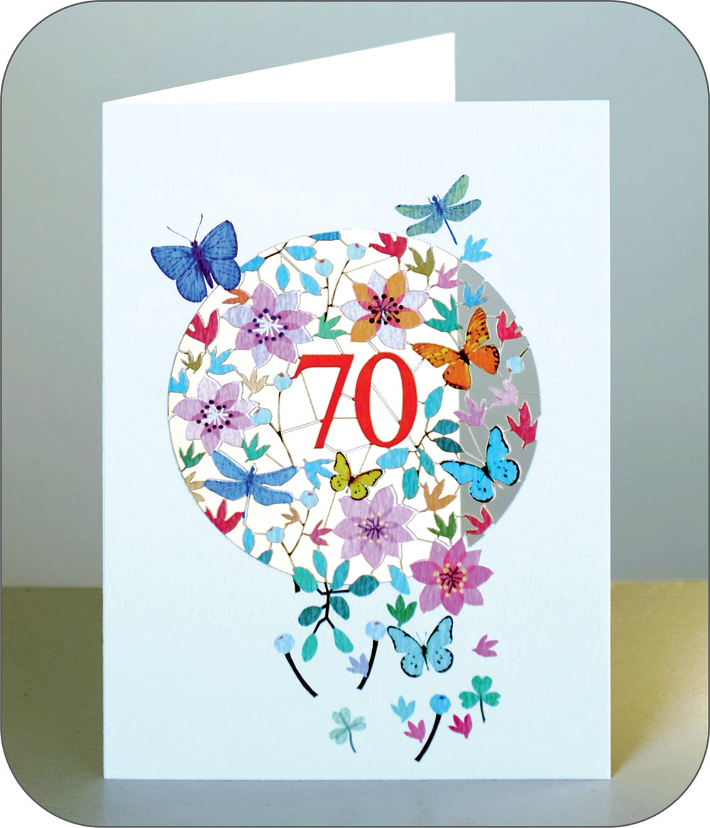 Age 70 Birthday Card, 70th Birthday Card, Butterflies & Dragonflies Card - F070