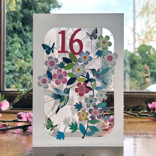 Age 16 Birthday Card, 16th Birthday Card, Humming Bird Card - GF016