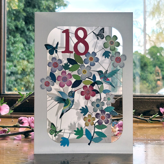 Age 18 Birthday Card, 18th Birthday Card, Humming Bird Card - GF018