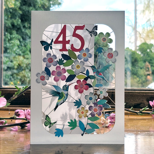 Age 45 Birthday Card, 45th Birthday Card, Humming Bird Card - GF045
