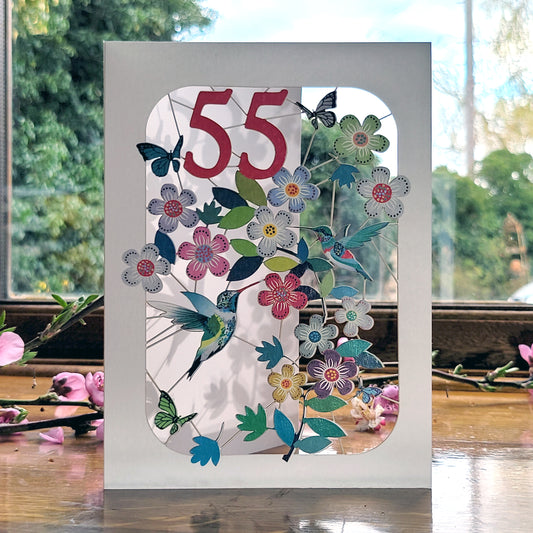 Age 55 Birthday Card, 55th Birthday Card, Humming Bird Card - GF055