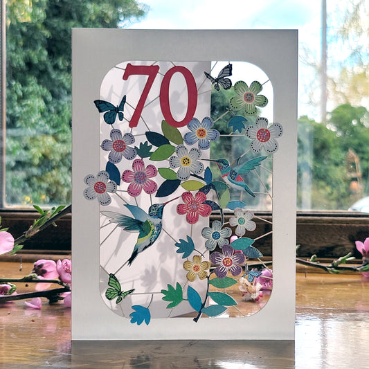 Age 70 Birthday Card, 70th Birthday Card, Humming Bird Card - GF070